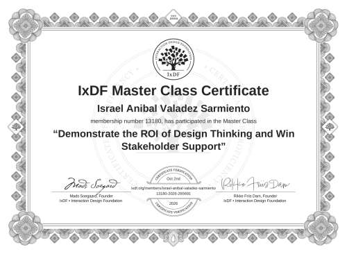 Demonstrate the ROI of Design Thinking and Win Stakeholder Support certificate
