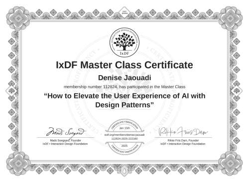 How to Elevate the User Experience of AI with Design Patterns certificate