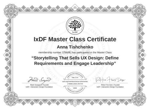 Storytelling That Sells UX Design: Define Requirements and Engage Leadership certificate