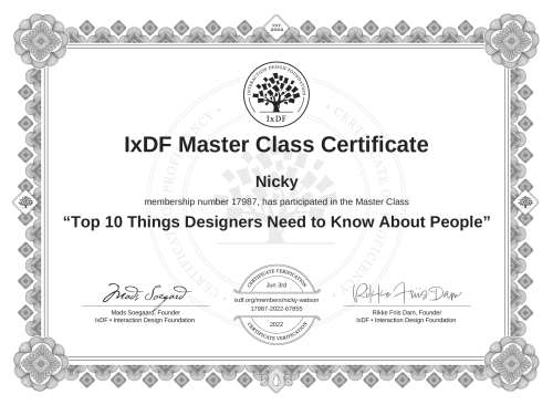 Top 10 Things Designers Need to Know About People certificate