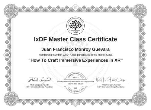 How To Craft Immersive Experiences in XR certificate