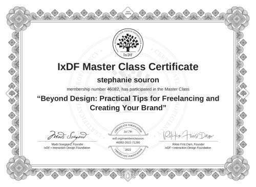 Beyond Design: Practical Tips for Freelancing and Creating Your Brand certificate