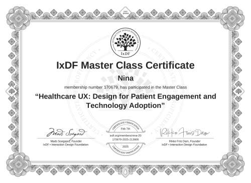 Healthcare UX: Design for Patient Engagement and Technology Adoption certificate