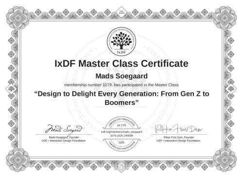 Design to Delight Every Generation: From Gen Z to Boomers certificate