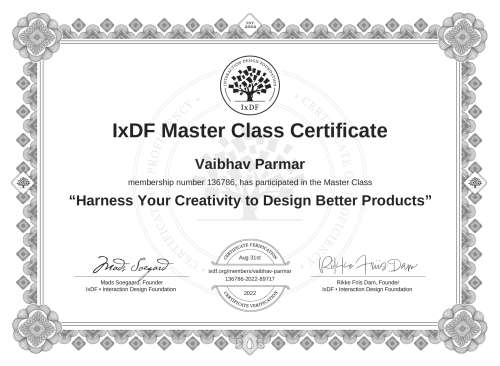 Harness Your Creativity to Design Better Products certificate