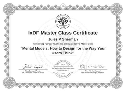 Mental Models: How to Design for the Way Your Users Think certificate