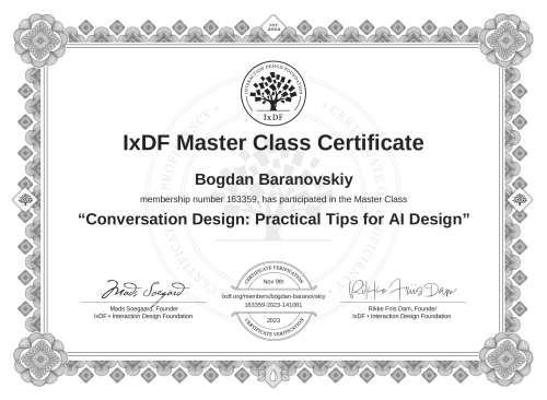 Conversation Design: Practical Tips for AI Design certificate