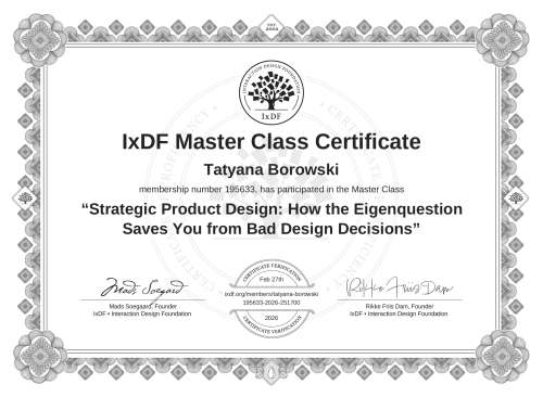 Strategic Product Design: How the Eigenquestion Saves You from Bad Design Decisions certificate