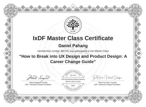How to Break into UX Design and Product Design: A Career Change Guide certificate
