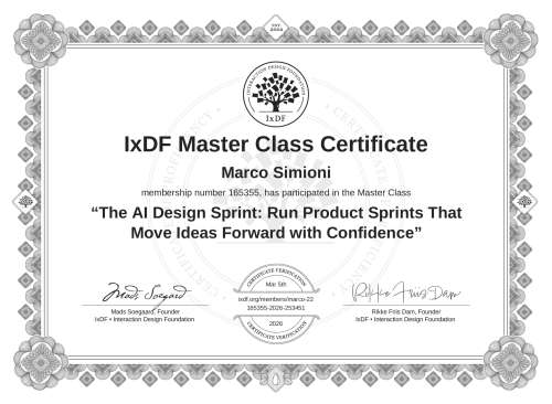 The AI Design Sprint: Run Product Sprints That Move Ideas Forward with Confidence certificate