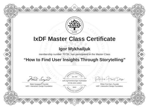 How to Find User Insights Through Storytelling certificate
