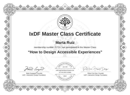 How to Design Accessible Experiences certificate
