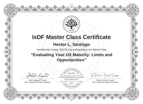 Evaluating Your UX Maturity: Limits and Opportunities certificate