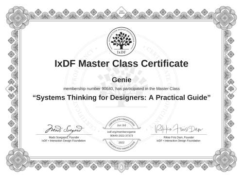 Systems Thinking for Designers: A Practical Guide certificate