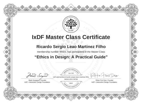Ethics in Design: A Practical Guide certificate