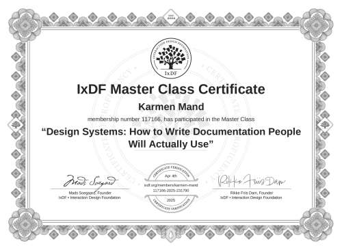 Design Systems: How to Write Documentation People Will Actually Use certificate
