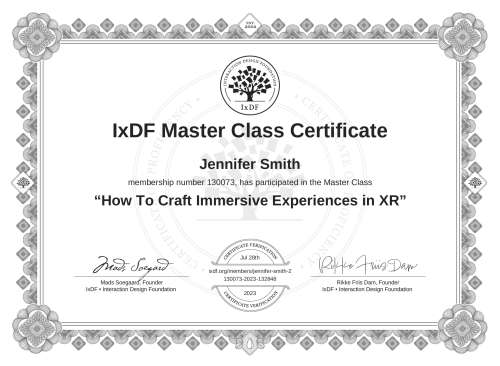 How To Craft Immersive Experiences in XR certificate