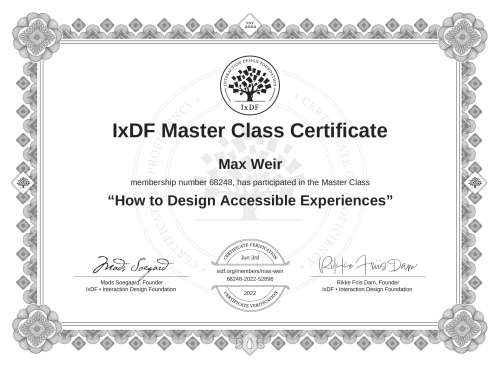How to Design Accessible Experiences certificate