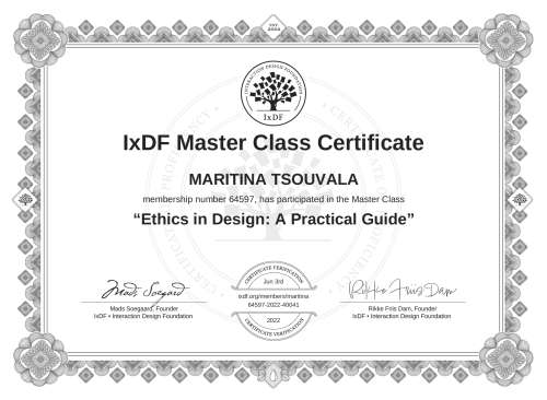 Ethics in Design: A Practical Guide certificate