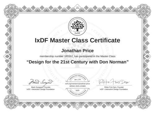 Design for the 21st Century with Don Norman certificate