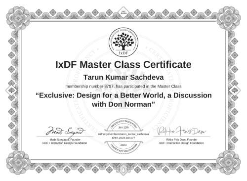 Exclusive: Design for a Better World, a Discussion with Don Norman certificate