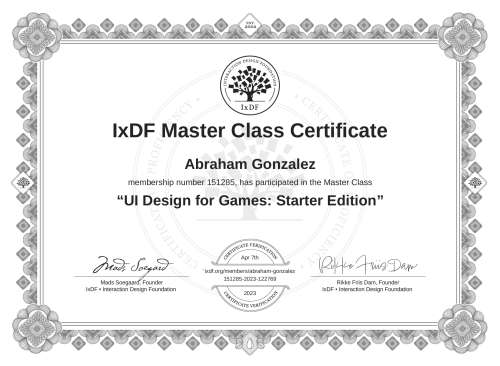 UI Design for Games: Starter Edition certificate