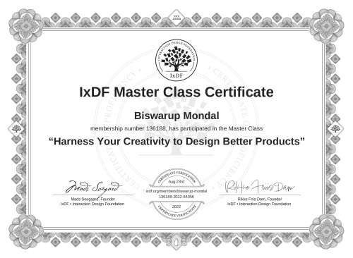 Harness Your Creativity to Design Better Products certificate