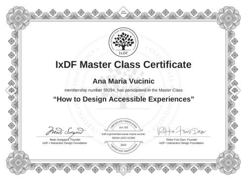 How to Design Accessible Experiences certificate