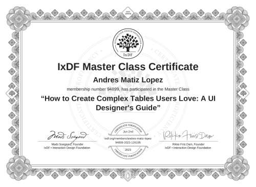 How to Create Complex Tables Users Love: A UI Designer's Guide certificate