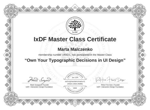 Own Your Typographic Decisions in UI Design certificate