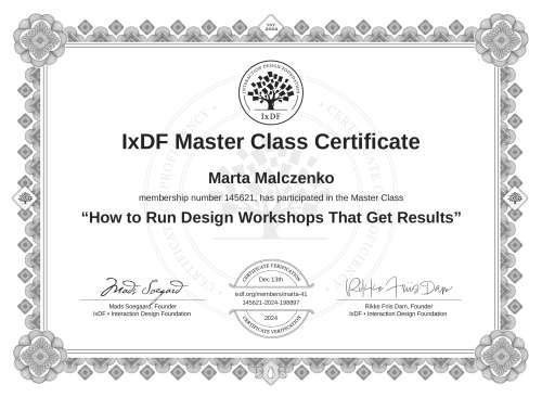 How to Run Design Workshops That Get Results certificate