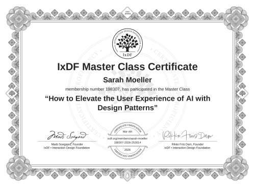 How to Elevate the User Experience of AI with Design Patterns certificate