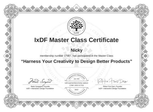 Harness Your Creativity to Design Better Products certificate