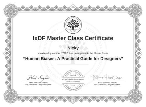 Human Biases: A Practical Guide for Designers certificate