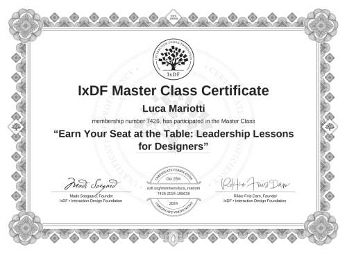 Earn Your Seat at the Table: Leadership Lessons for Designers certificate