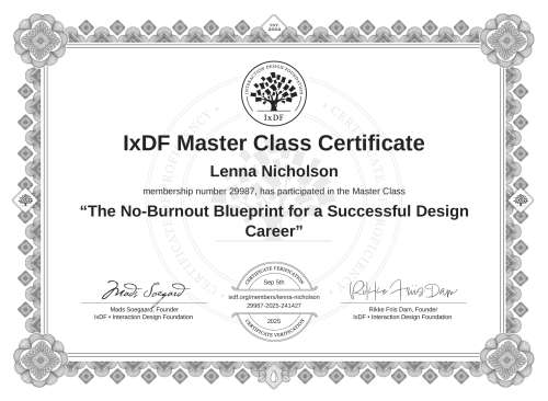 The No-Burnout Blueprint for a Successful Design Career certificate