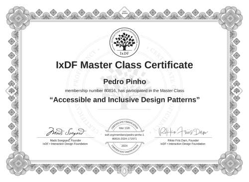 Accessible and Inclusive Design Patterns certificate
