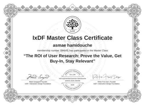 The ROI of User Research: Prove the Value, Get Buy-In, Stay Relevant certificate