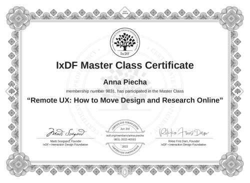 Remote UX: How to Move Design and Research Online certificate
