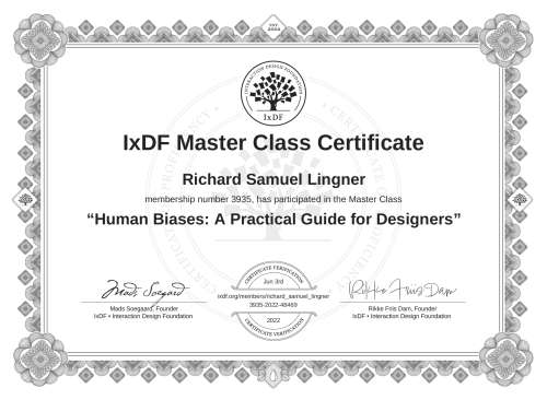 Human Biases: A Practical Guide for Designers certificate
