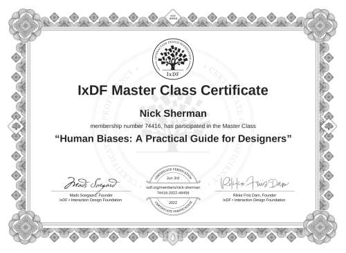 Human Biases: A Practical Guide for Designers certificate