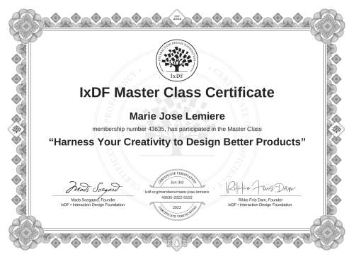 Harness Your Creativity to Design Better Products certificate
