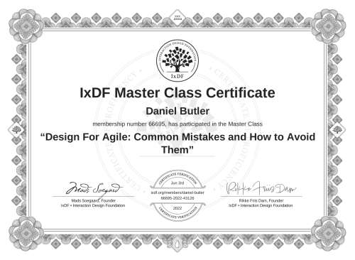 Design For Agile: Common Mistakes and How to Avoid Them certificate