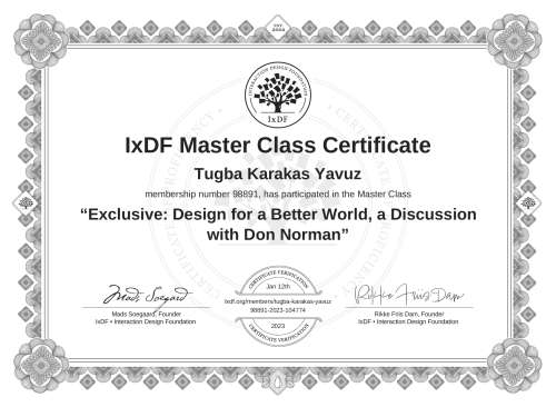 Exclusive: Design for a Better World, a Discussion with Don Norman certificate
