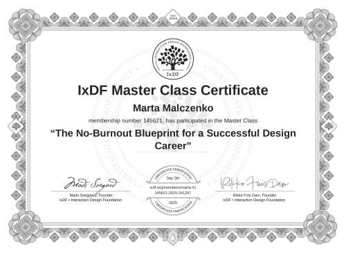 The No-Burnout Blueprint for a Successful Design Career certificate