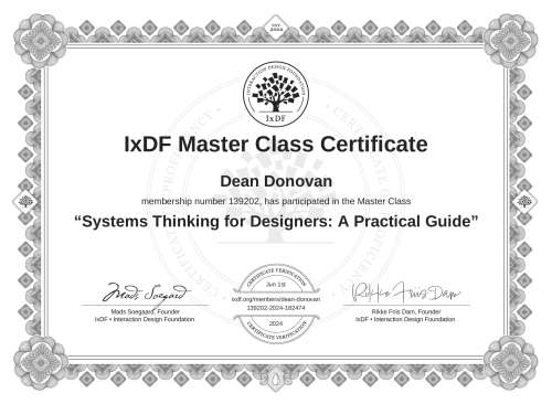 Systems Thinking for Designers: A Practical Guide certificate