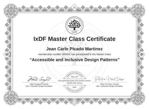Accessible and Inclusive Design Patterns certificate