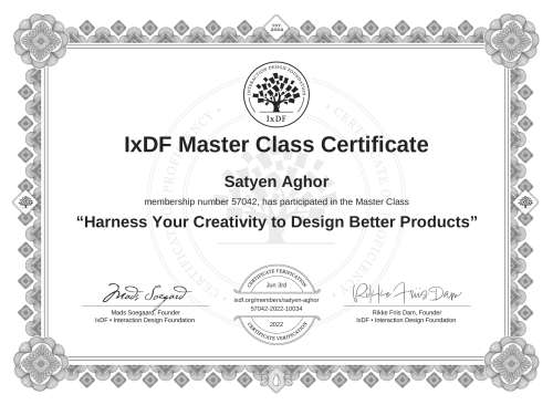 Harness Your Creativity to Design Better Products certificate