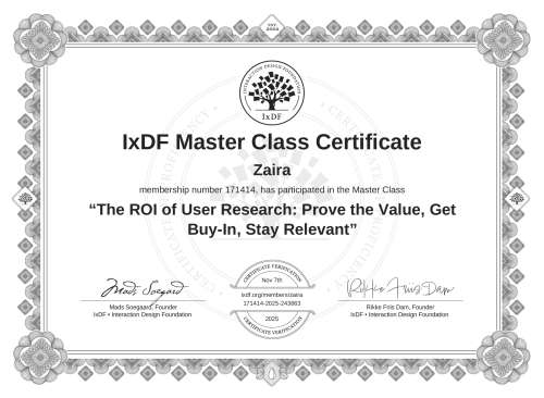 The ROI of User Research: Prove the Value, Get Buy-In, Stay Relevant certificate
