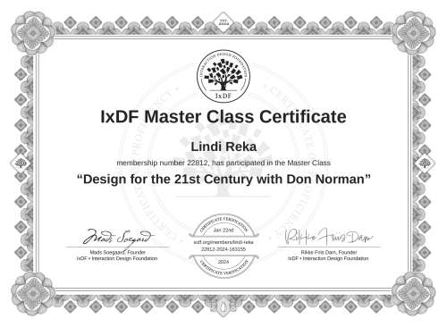 Design for the 21st Century with Don Norman certificate